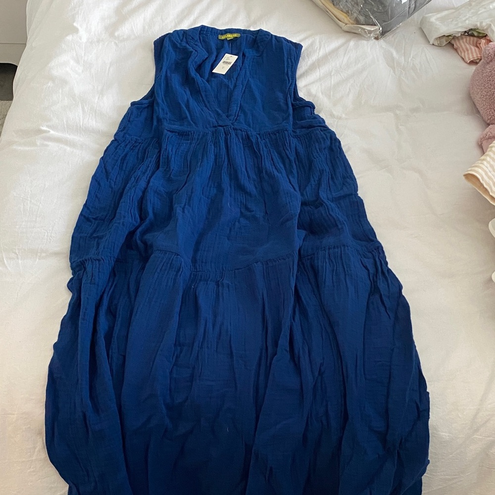 Blue Sleeveless V-Neck Maxi Dress - Unknown Brand